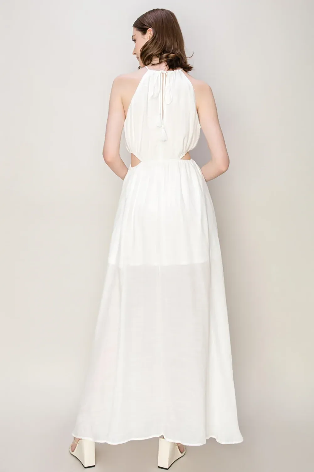 Elegant Sleeveless Halter Neck Cut-Out Ruffle Tiered Maxi Dress - Tasha Apparel Wholesale