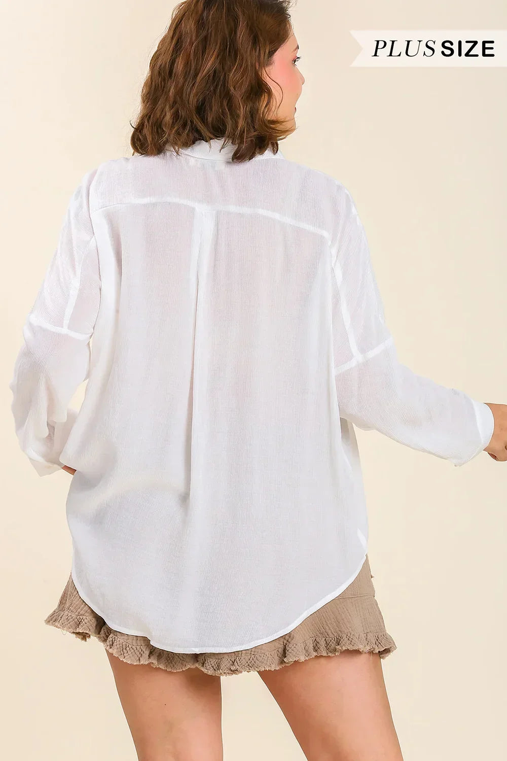 Plus Size Lightweight Button Down Long Sleeve Classic Summer Top - Tasha Apparel Wholesale