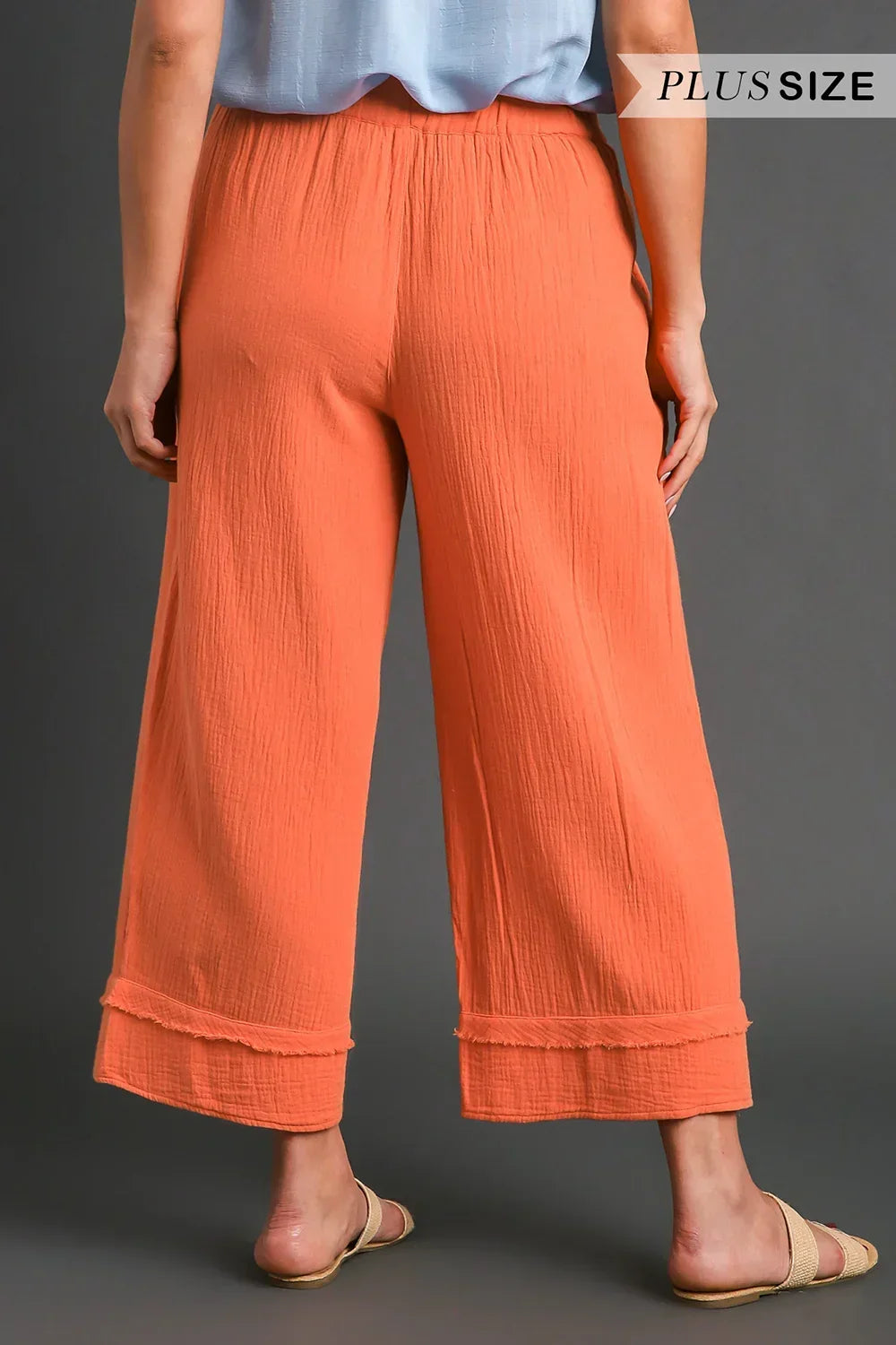 Plus Size Cotton Gauze Raw Hem Wide Leg Summer Cropped Pants - Tasha Apparel Wholesale