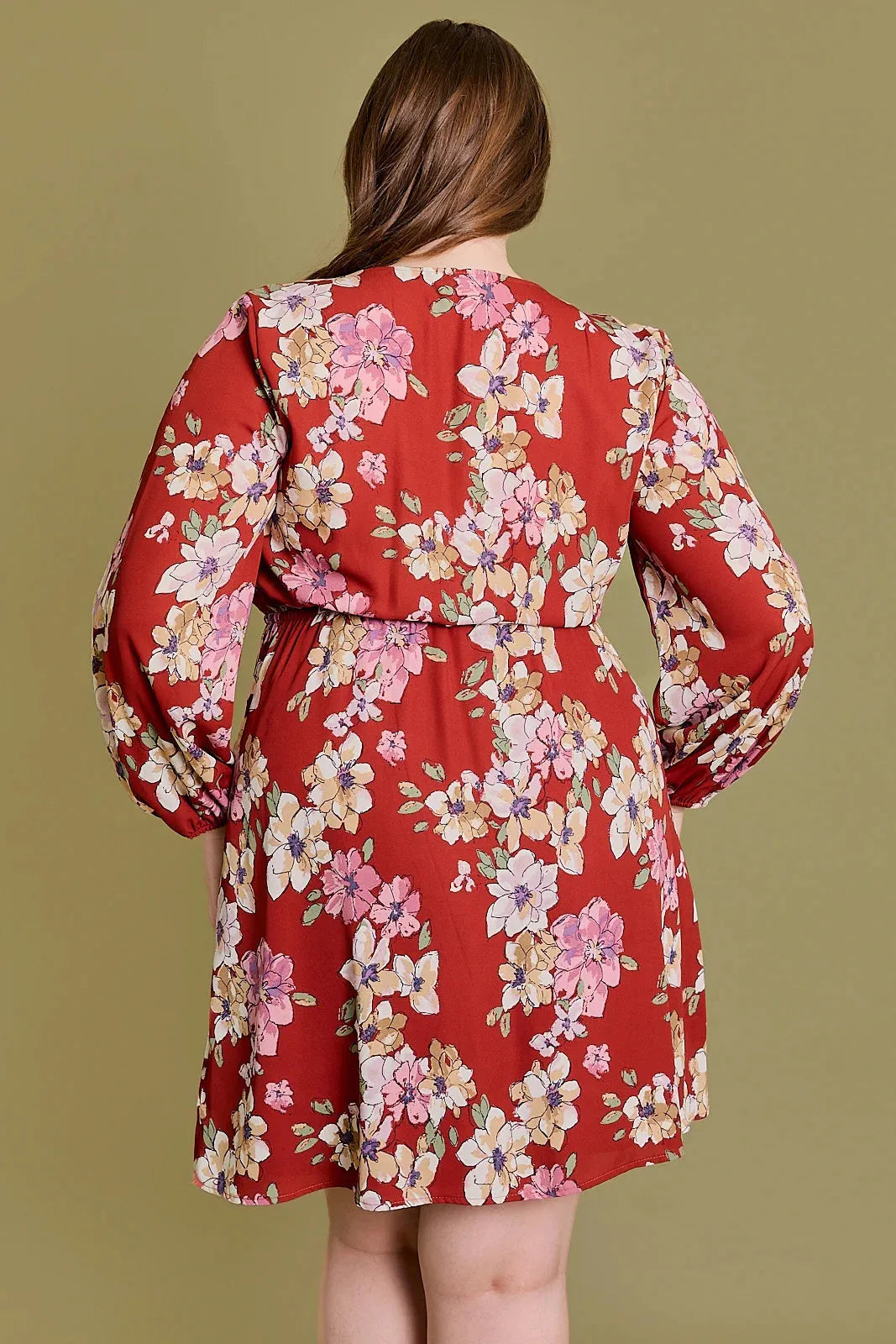 Plus Size Floral Ruffle Waist Chiffon Mini Dress - Tasha Apparel Wholesale