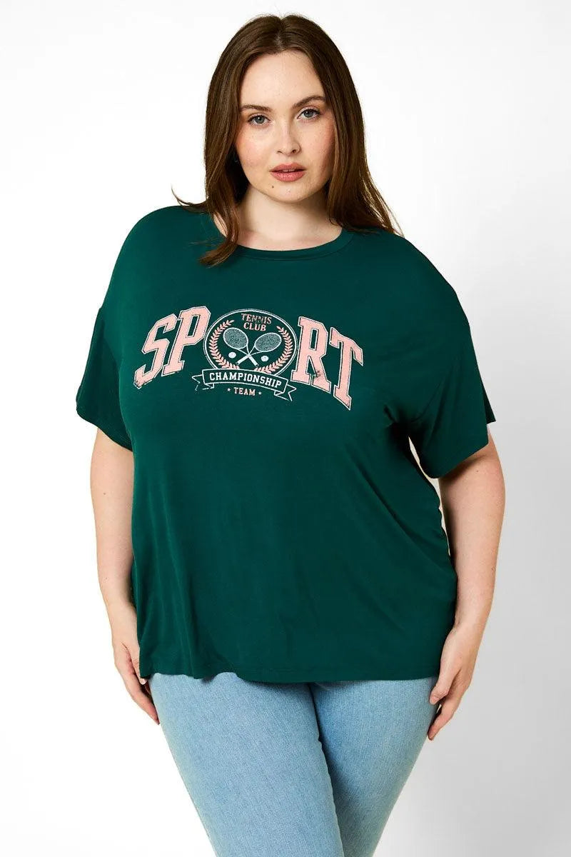 Plus Size Short Sleeve "Sport" Graphic T-Shirt Top - Tasha Apparel Wholesale