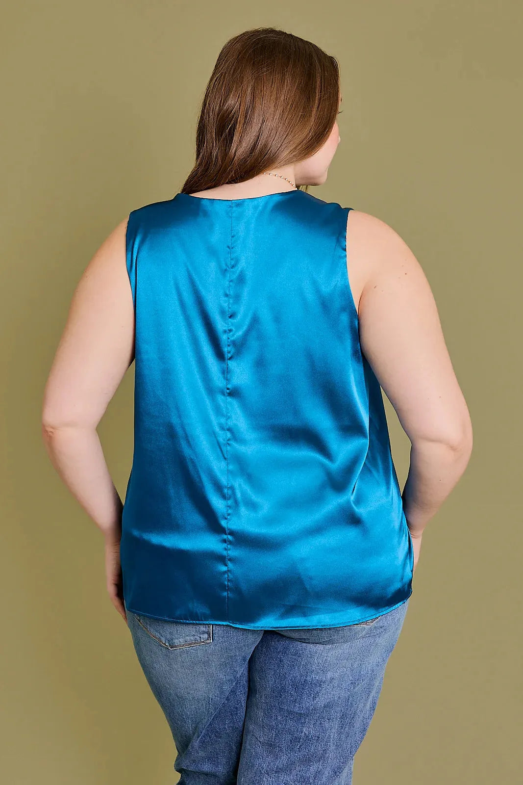 Plus Size Sleeveless V-Neck Satin Top - Tasha Apparel Wholesale