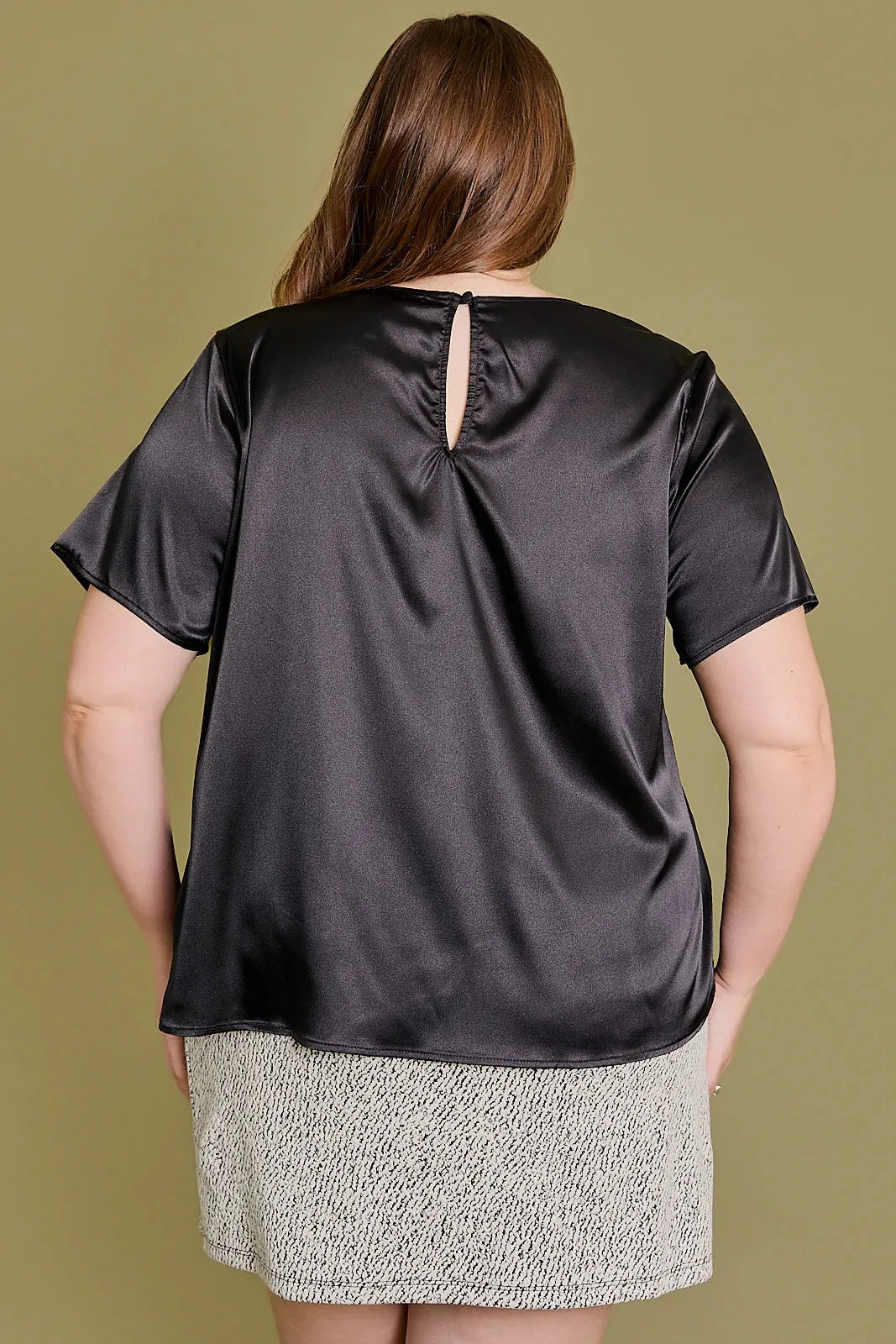 Plus Size Short Sleeve Round Neckline Satin Top - Tasha Apparel Wholesale