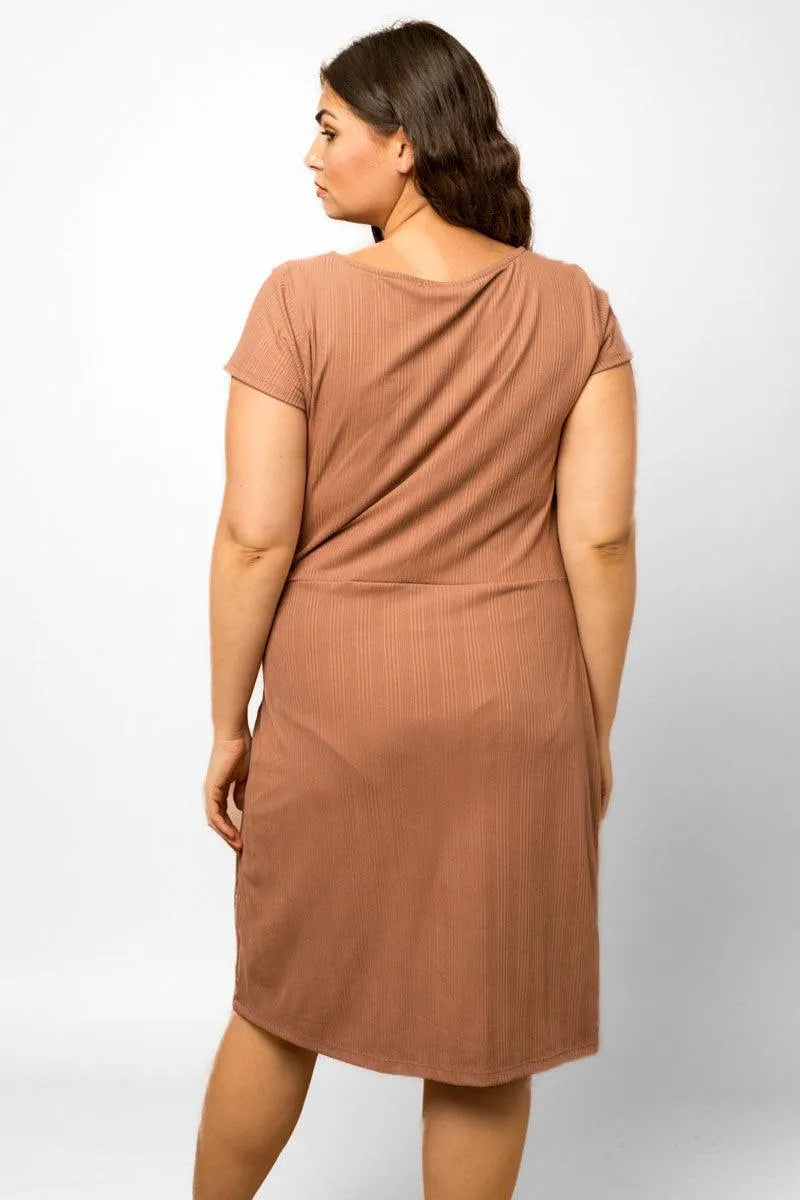 Plus Size Short Sleeve Side Waist Tie Dress - Tasha Apparel Wholesale
