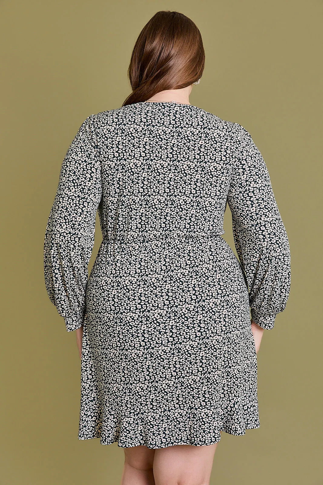 Plus Size Animal Print Wrap Ruffle Hem Mini Dress - Tasha Apparel Wholesale