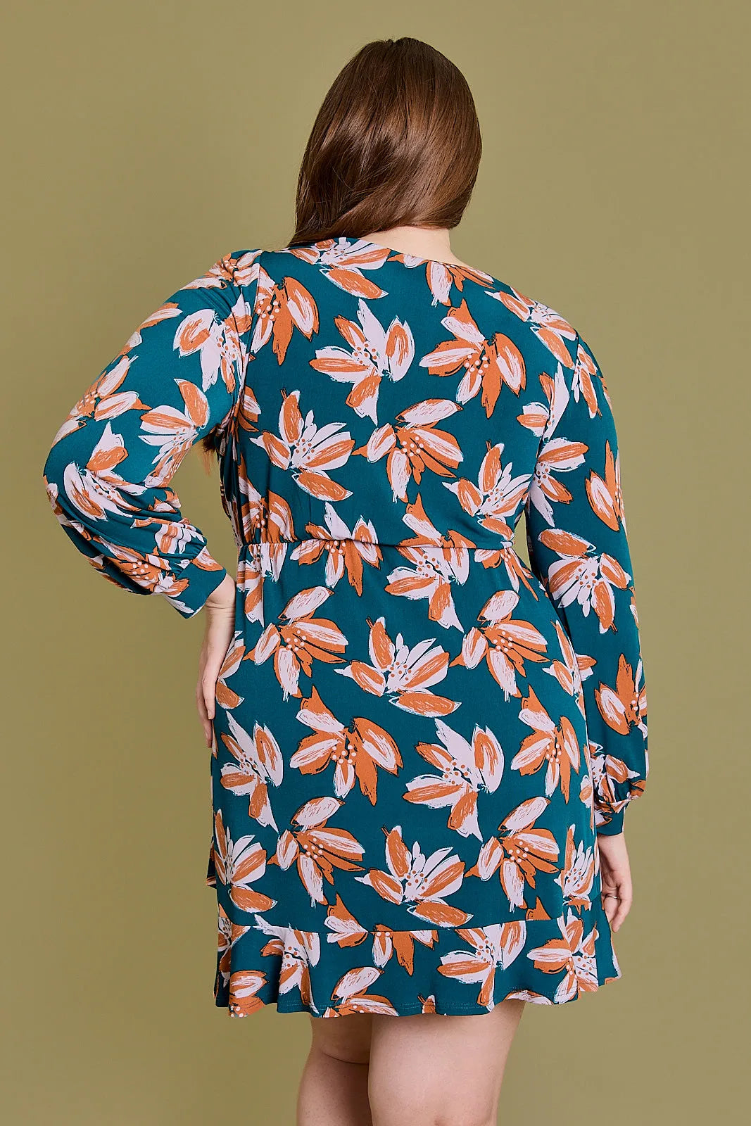 Plus Size Wrap Floral Long Sleeve Surplice Mini Dress - Tasha Apparel Wholesale