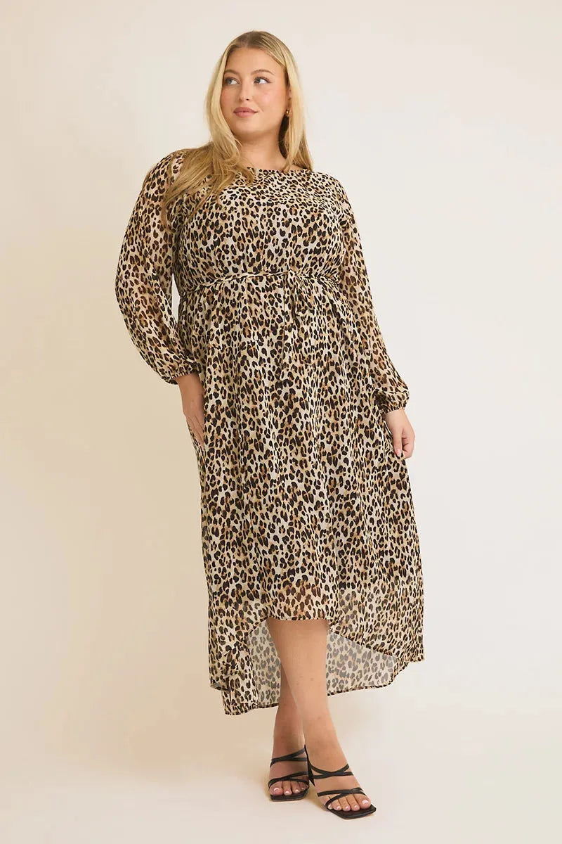 Plus Size Leopard Chiffon Front Tie Asymmetric Dress Plus Size Leopard Chiffon Front Tie Asymmetric Dress