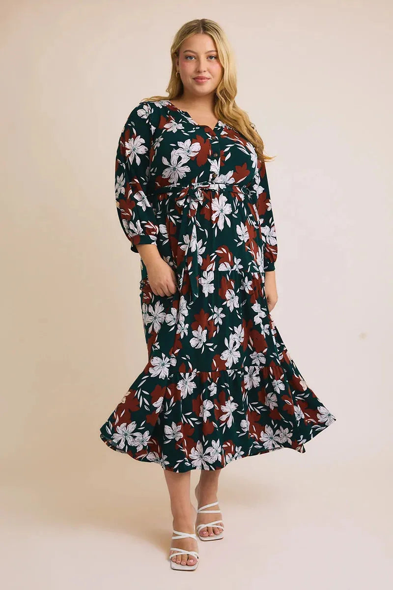 Plus Size Ruffle Tiered Button Down Floral Maxi Dress Plus Size Ruffle Tiered Button Down Floral Maxi Dress