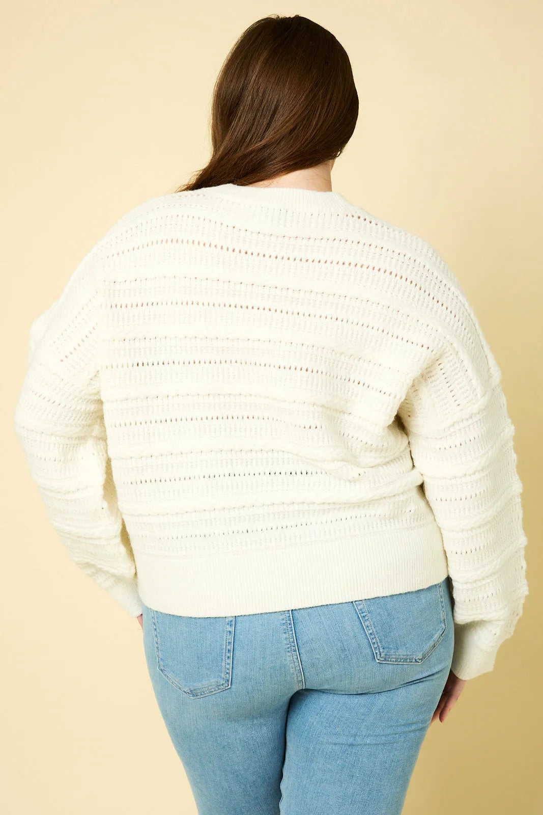 Plus Size Long Sleeve Crewneck Cable Sweater Top - Tasha Apparel Wholesale