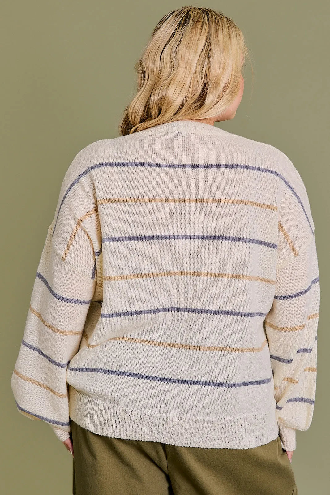 Plus size Striped Long Sleeve Relax Sweater Top - Tasha Apparel Wholesale