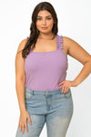 Plus Size Ribbed Ruffle Straps Square Neck-Line Bodysuit - Tasha Apparel Wholesale