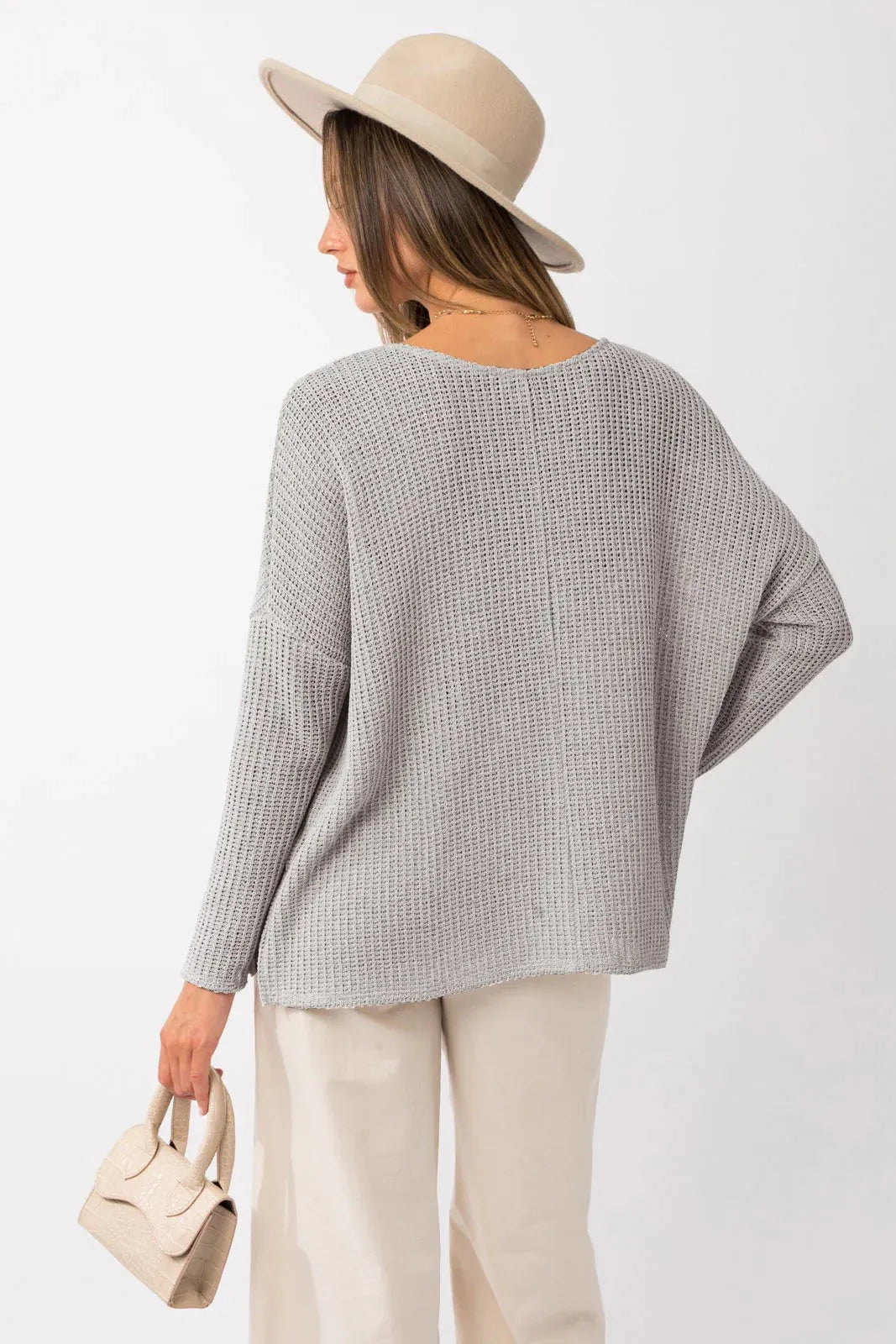 Long Sleeve Side Slit Relax Sweater Knit Top - Tasha Apparel Wholesale