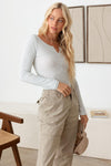 Textured Long Sleeve Front Slit Bodysuit - Tasha Apparel Wholesale