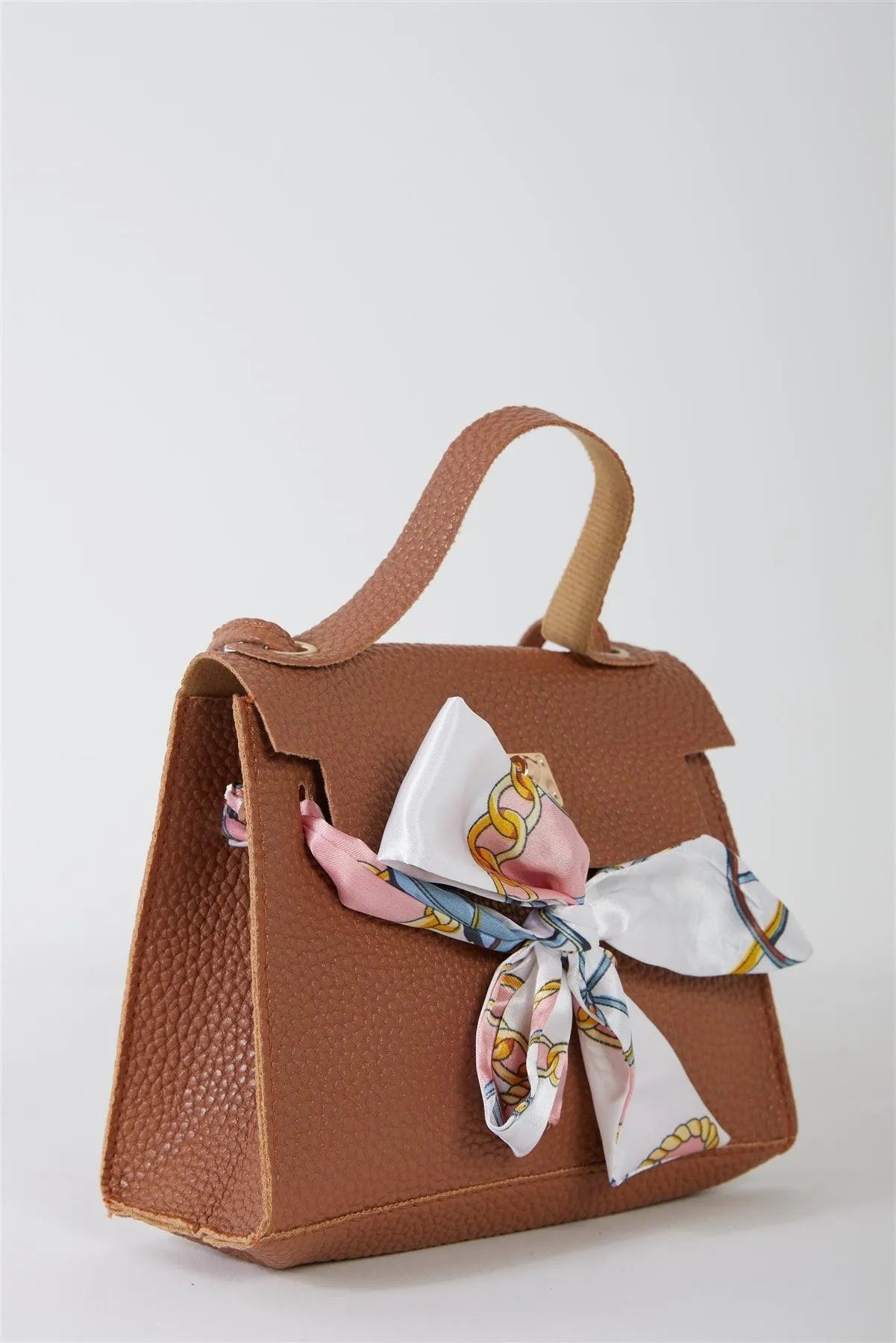 Textured Pleather Twilly Scarf Mini Satchel Handbag - Tasha Apparel Wholesale