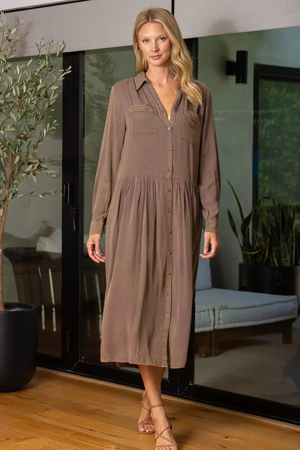 Boho Button-Down Tiered Midi Dress - Lightweight Flowy Shirt Dress - Tasha Apparel Wholesale