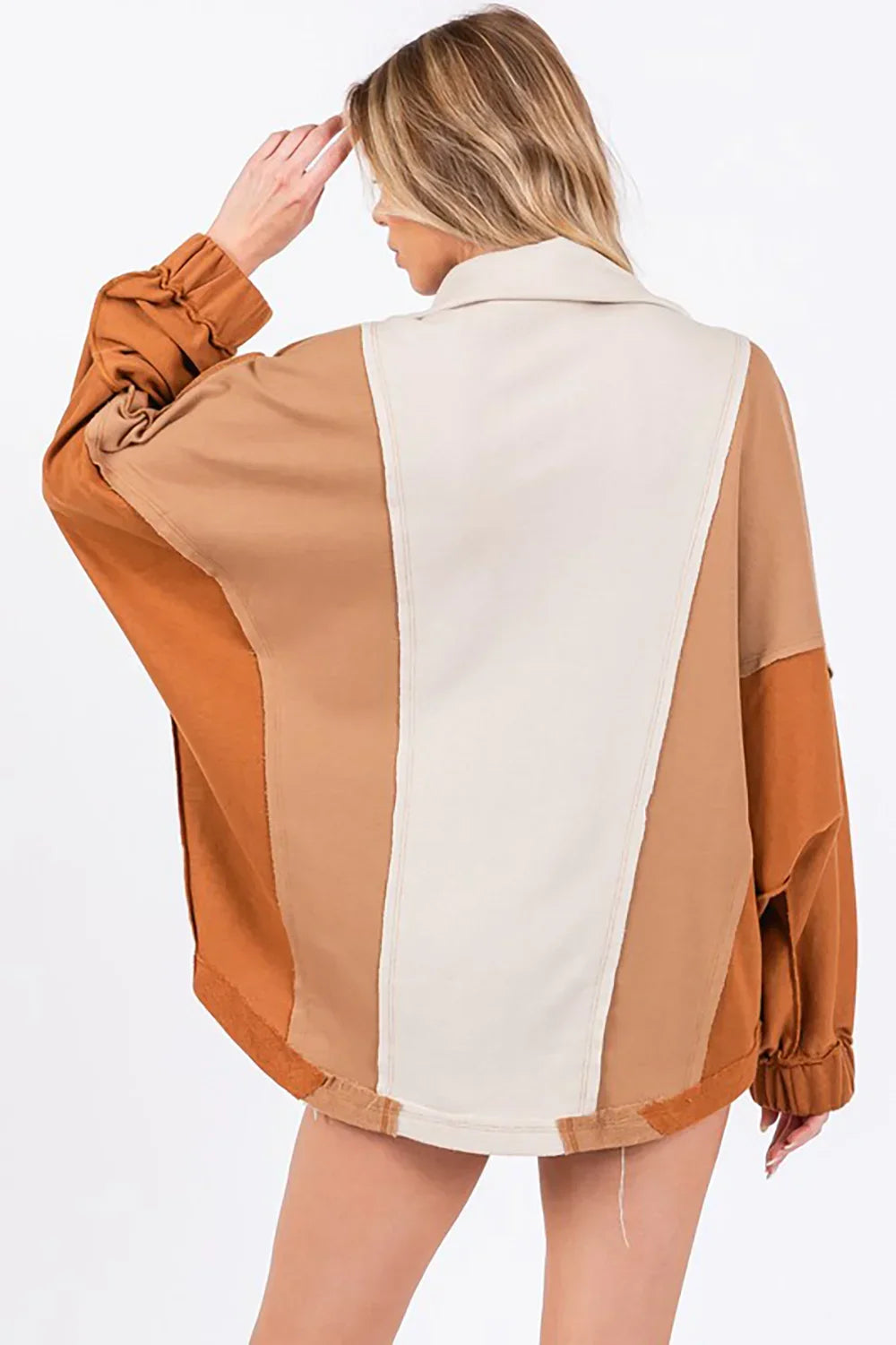 Colorblock Collared Pullover Sweatshirt for Boutiques Trendy Neutral Tones Sweater - Tasha Apparel Wholesale