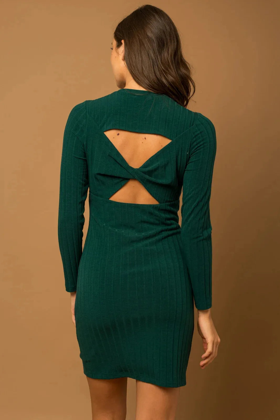 Ribbed Long Sleeve Cut Out Back Mini Dress - Tasha Apparel Wholesale
