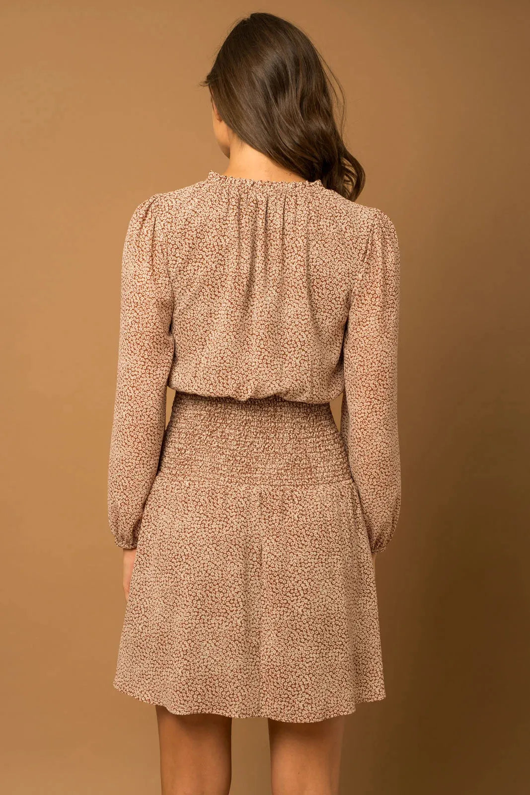 Floral V-Neck Smocking Waist Mini Dress - Tasha Apparel Wholesale