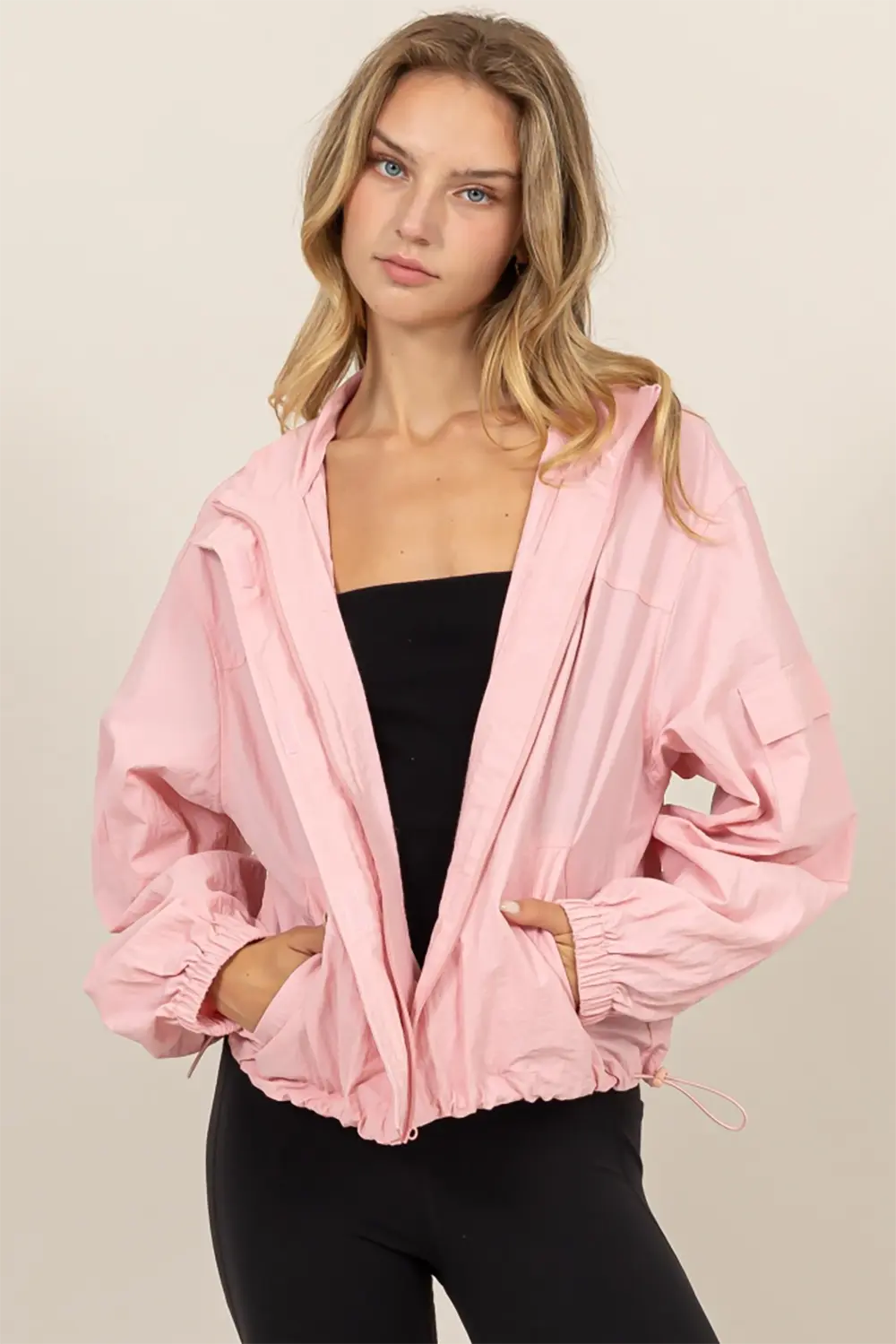 Lightweight Nylon Windbreaker Zip Up & Hook And Loop Athletic Jacket