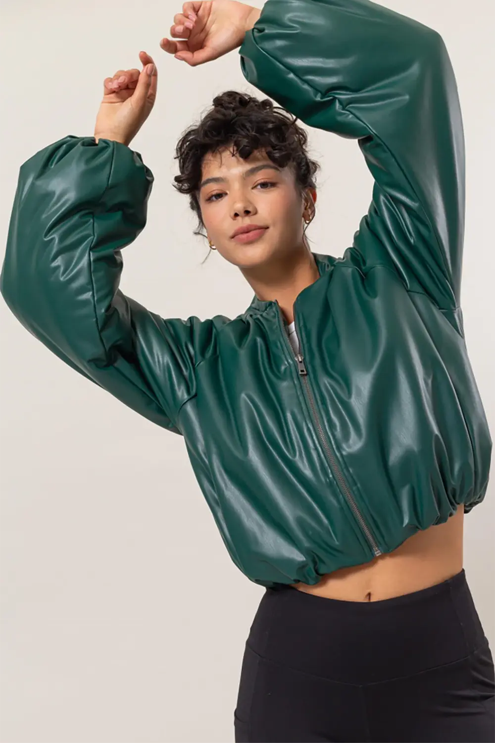 Oversized Vegan Leather Crop Boutique Trendy Puffer Bomber Jacket