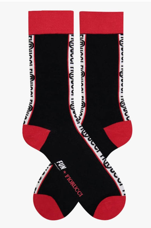 Fiorucci x Fun Black & Red Mid Calf Logo Text Socks - Tasha Apparel Wholesale