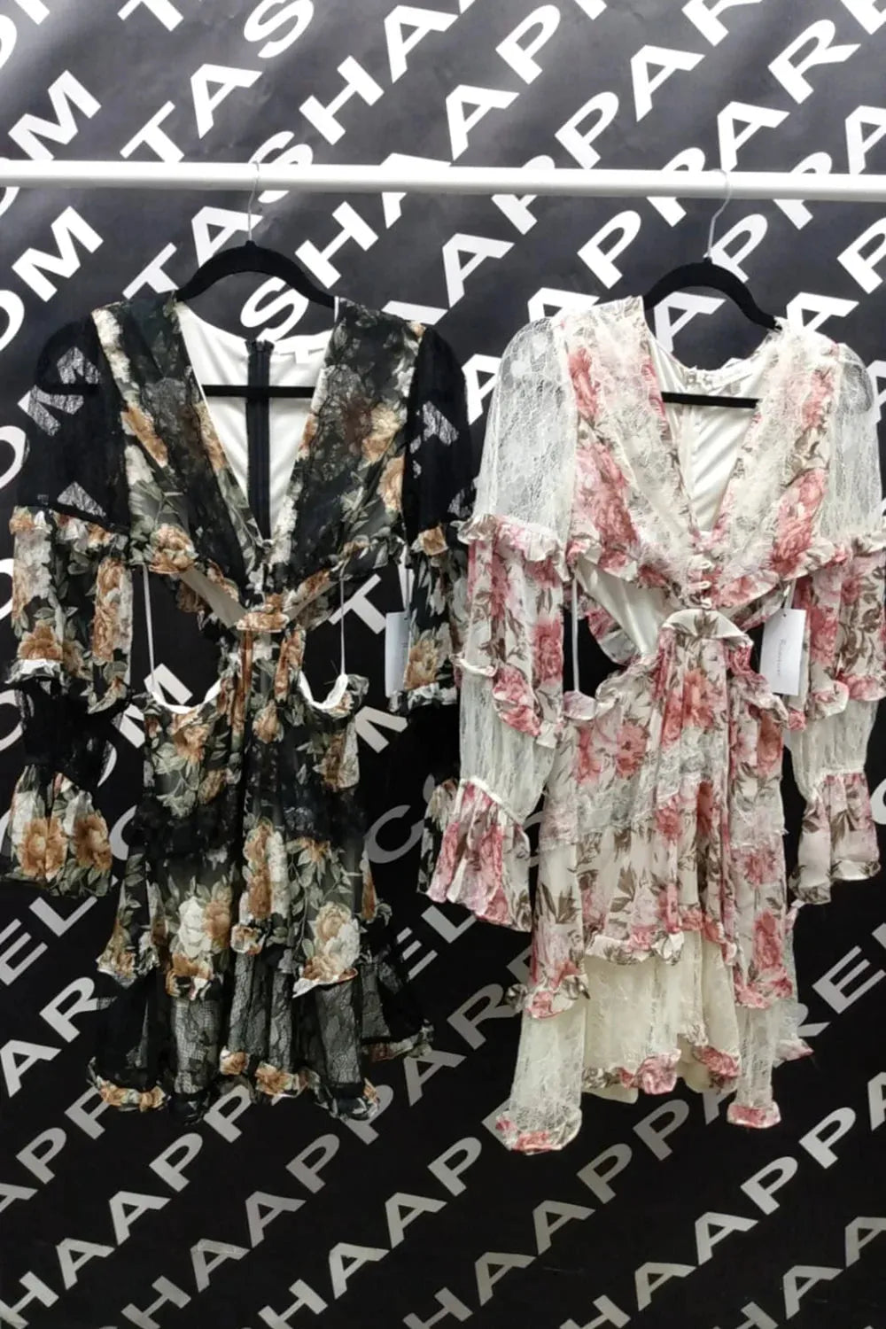 Floral Lace Detail V-Neck Tiered Cut-Out Back Zipper Mini Dress - Tasha Apparel Wholesale