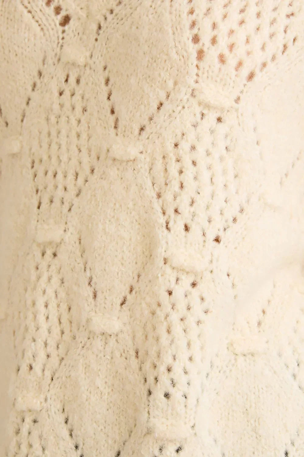 Cozy Cream Cable Knit V Neck Pointelle Ribbed Cuffs Side Slits Sweater