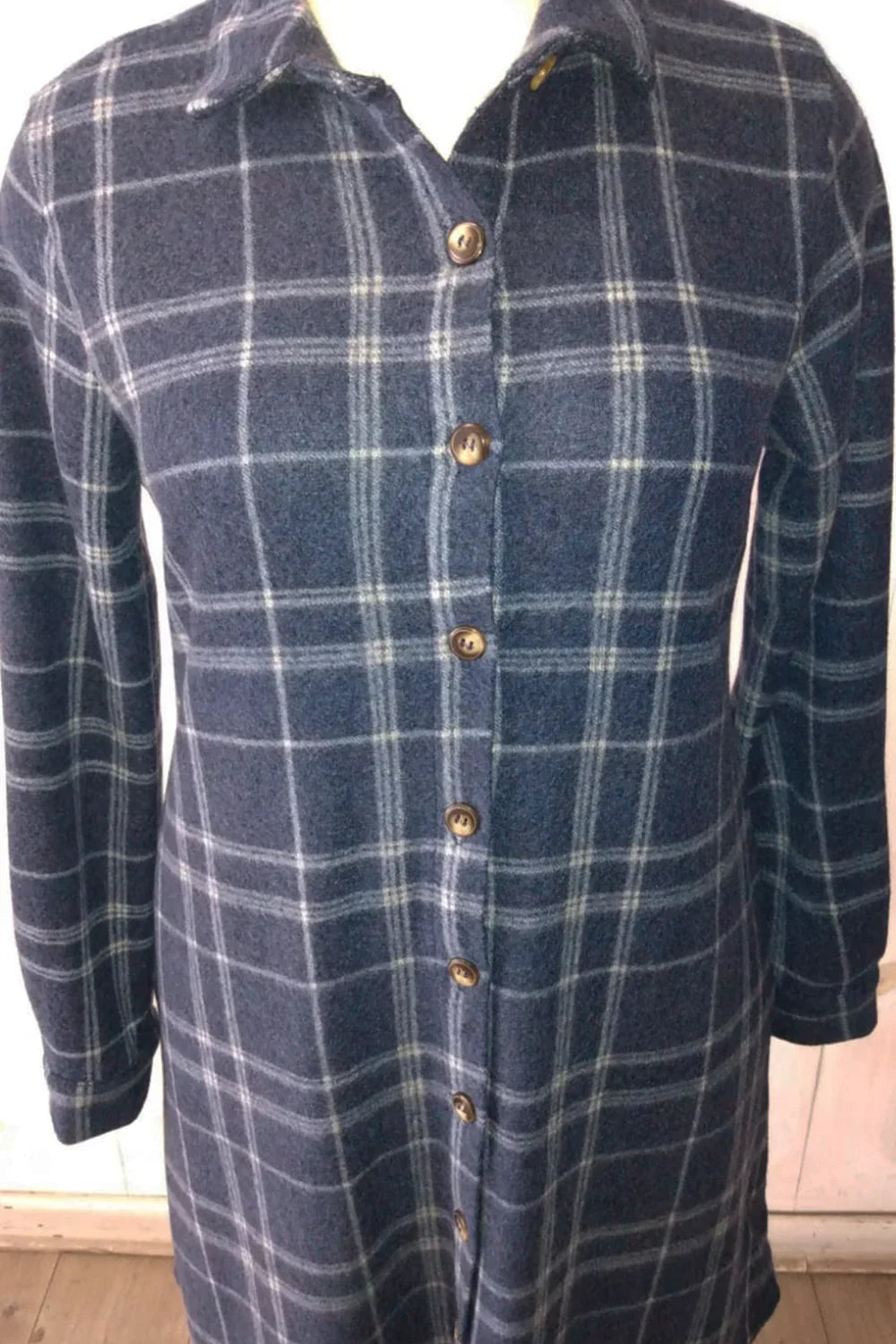 Plus Size Oversize Button Down Plaid Flannel Tunic Style Dress - Tasha Apparel Wholesale