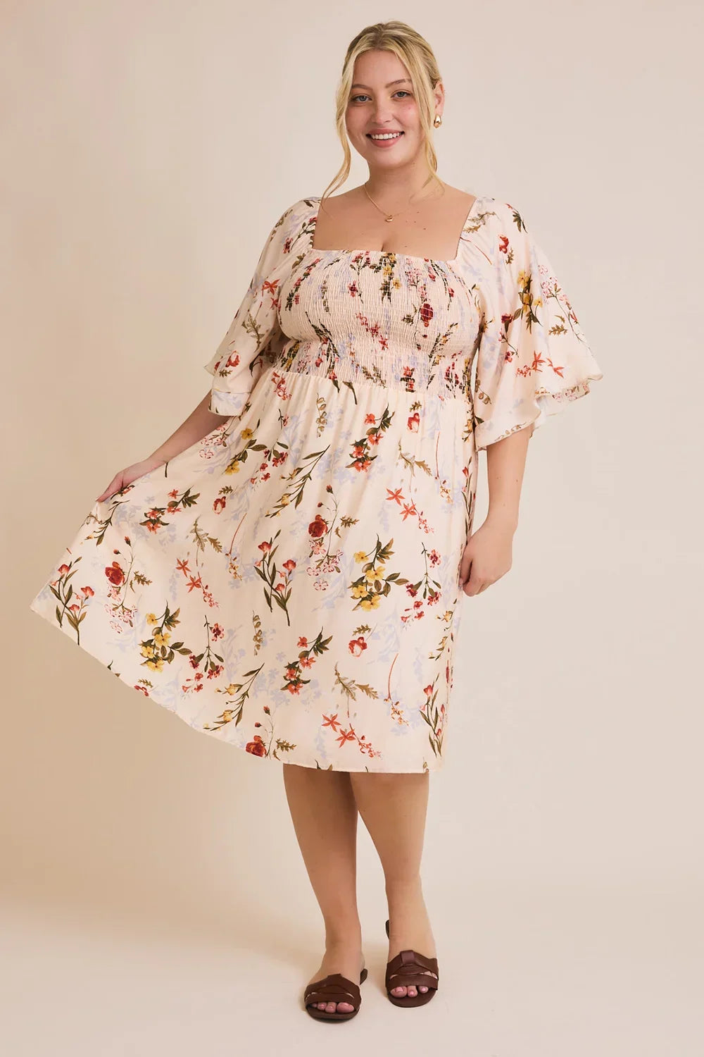 Plus Size Floral Smocked Square Neck Puff Sleeve Romantic Cottagecore Mini Dress Plus Size Floral Smocked Square Neck Puff Sleeve Romantic Cottagecore Mini Dress