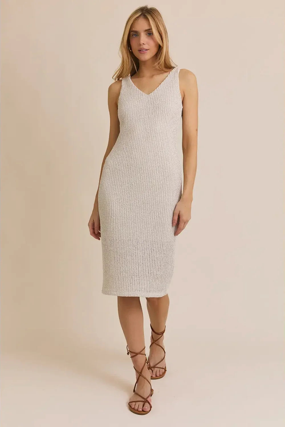 Cream Ribbed Knit Tank Contemporary Bodycon Elegance Midi Dress Cream Ribbed Knit Tank Contemporary Bodycon Elegance Midi Dress