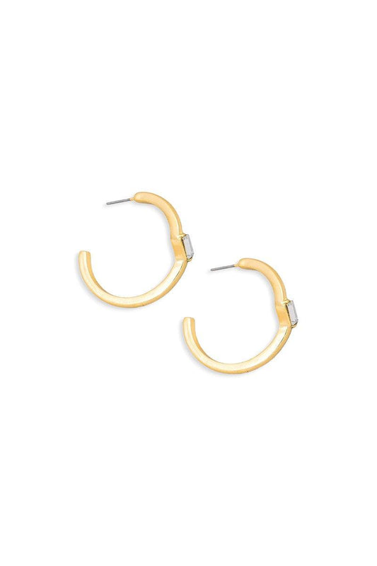 Baguette Rhinestone Round Open Hoop Gold Earrings - Tasha Apparel Wholesale