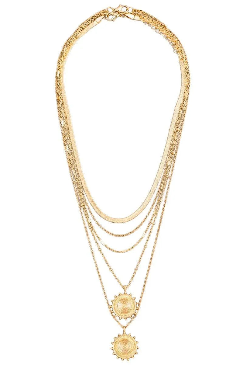 Multi Layer Two Sun Disc Pendant Necklace - Tasha Apparel Wholesale