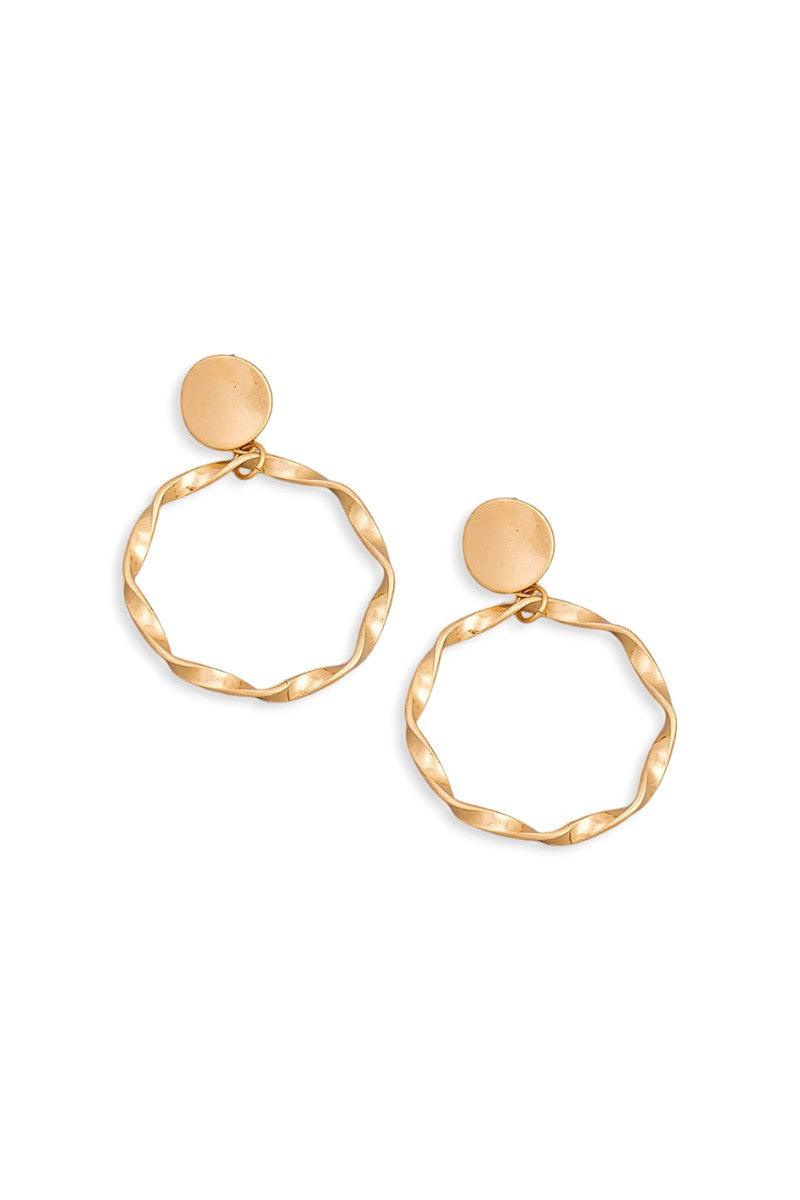 Boho Metallic Gold Circle Twist Drop Earrings - Tasha Apparel Wholesale