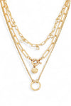Double Chain Crystal Circle Charm Layered Necklace - Tasha Apparel Wholesale