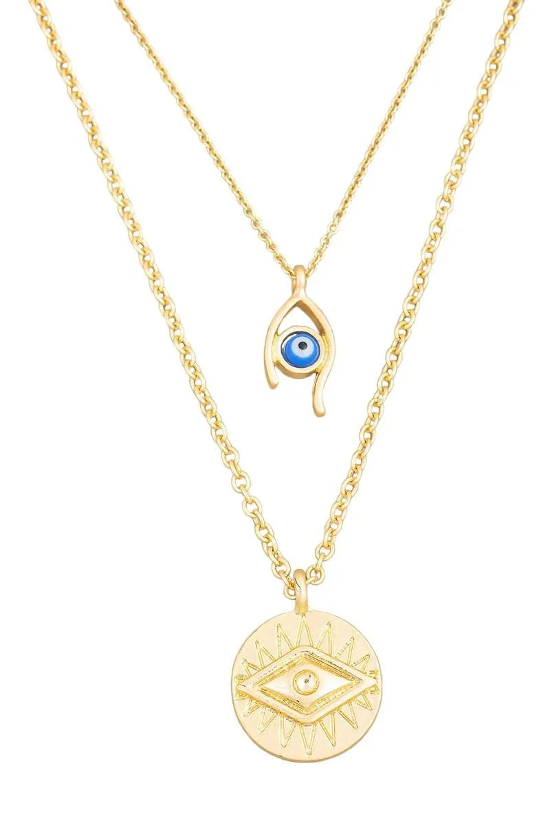 Two Layer Evil Eye Coin Charm Necklace - Tasha Apparel Wholesale