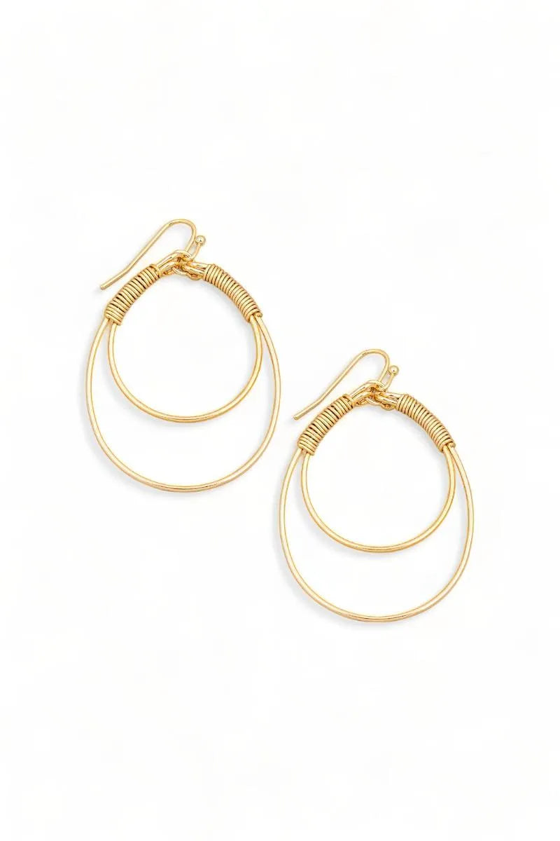 Metal Layered Oval Cutout Wrapped Wire Drop Earrings - Tasha Apparel Wholesale