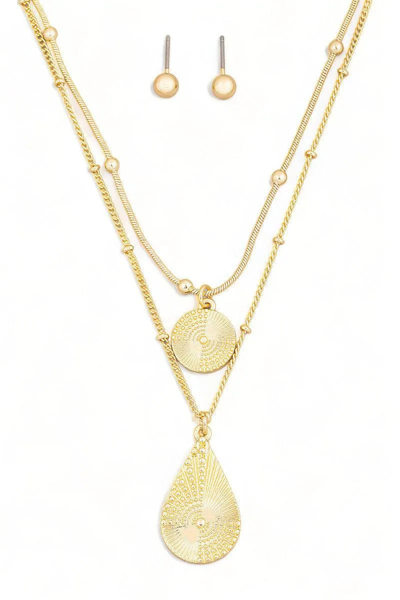 Layered Teardrop Pendant Necklace Ball Jewelry Sets - Tasha Apparel Wholesale