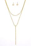 Dainty Layered Chain Lariat Necklace Ball Earrings Set - Tasha Apparel Wholesale