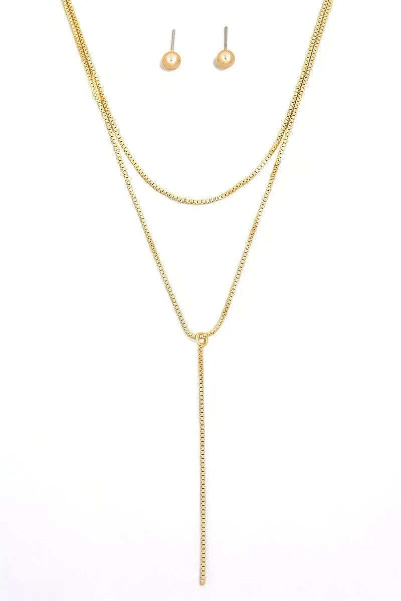 Dainty Layered Chain Lariat Necklace Ball Jewelry Sets - Tasha Apparel Wholesale