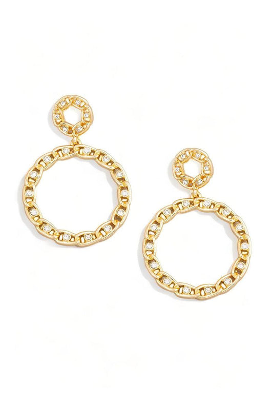Studded Circle Chain Link Drop Earrings - Tasha Apparel Wholesale