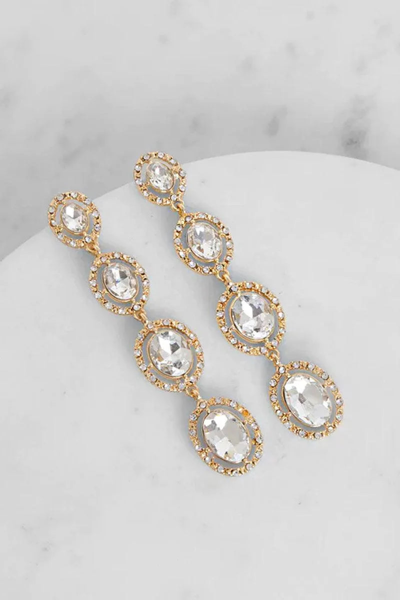 Oval Long Rhinestone Linear Earrings - Tasha Apparel Wholesale