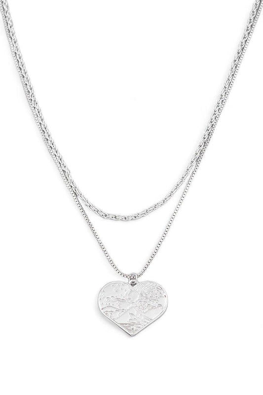 Two Layer Sunrise Heart Pendant Necklace - Tasha Apparel Wholesale