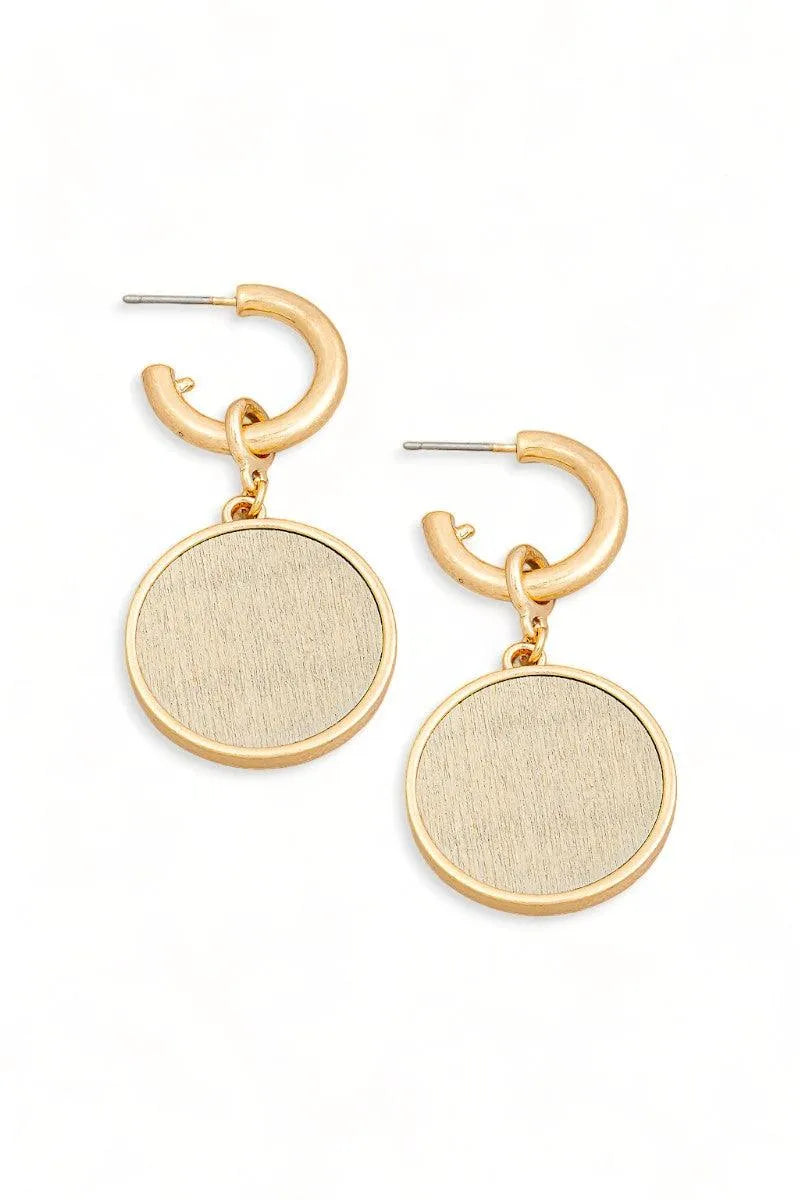 Solid Wooden Disc Round Drop Plated Earrings - Tasha Apparel Wholesale