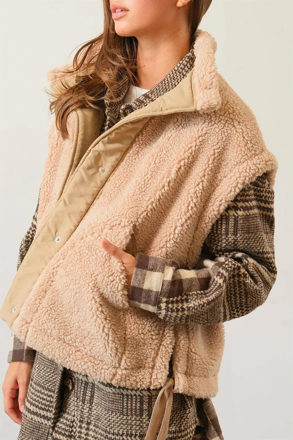 Cozy Beige Sherpa Fleece Teddy Bear Oversized Neutral Layering Vest