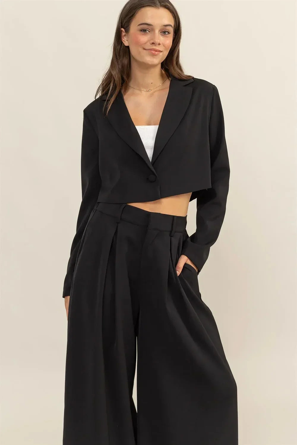 Cropped Elegant Blazer Wide Leg Pants Boutique Fashion Suit - Tasha Apparel Wholesale