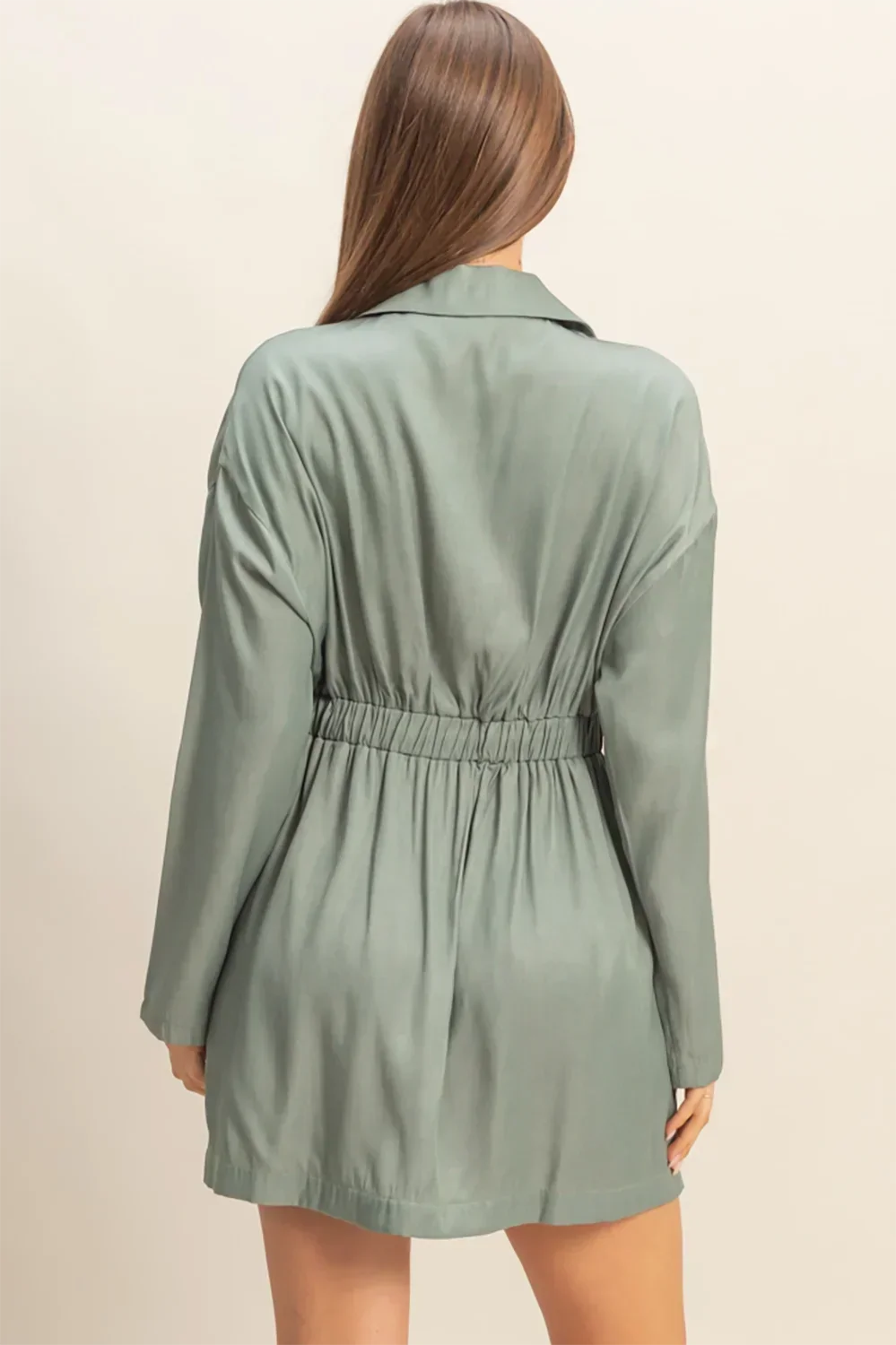 Sage Green Oversized Double Breasted Cinched Waist Blazer Mini Dress - Tasha Apparel Wholesale