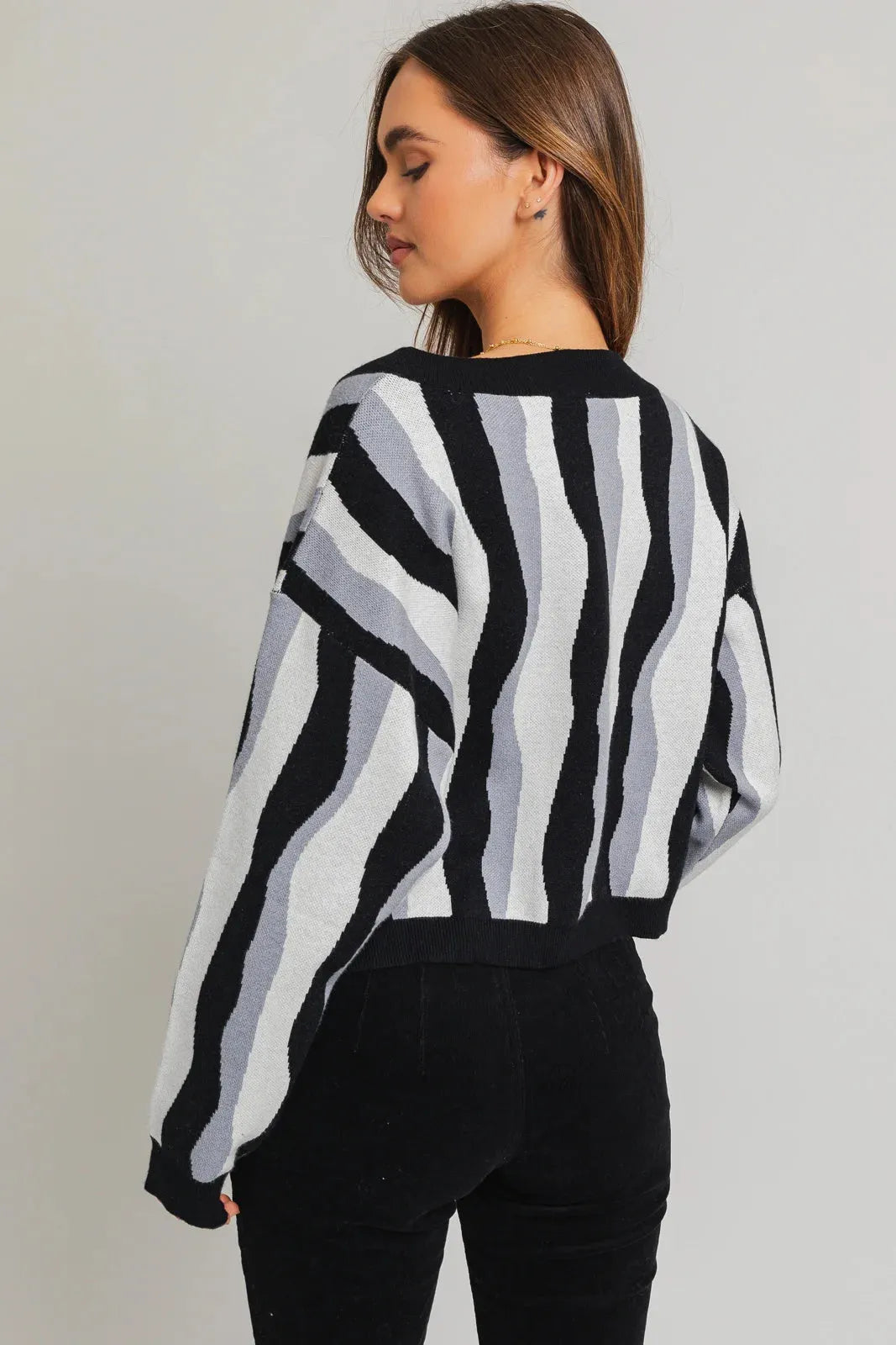 Swirl Print Long Sleeve Sweater Cardigan - Tasha Apparel Wholesale