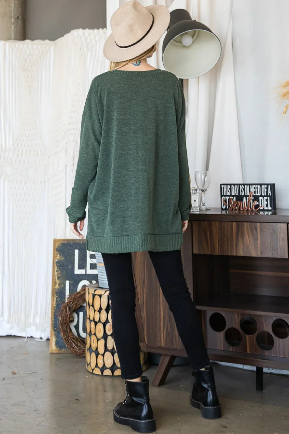 Plus Size Oversized Button Cuff Long Sleeve Tunic Sweater Top - Tasha Apparel Wholesale