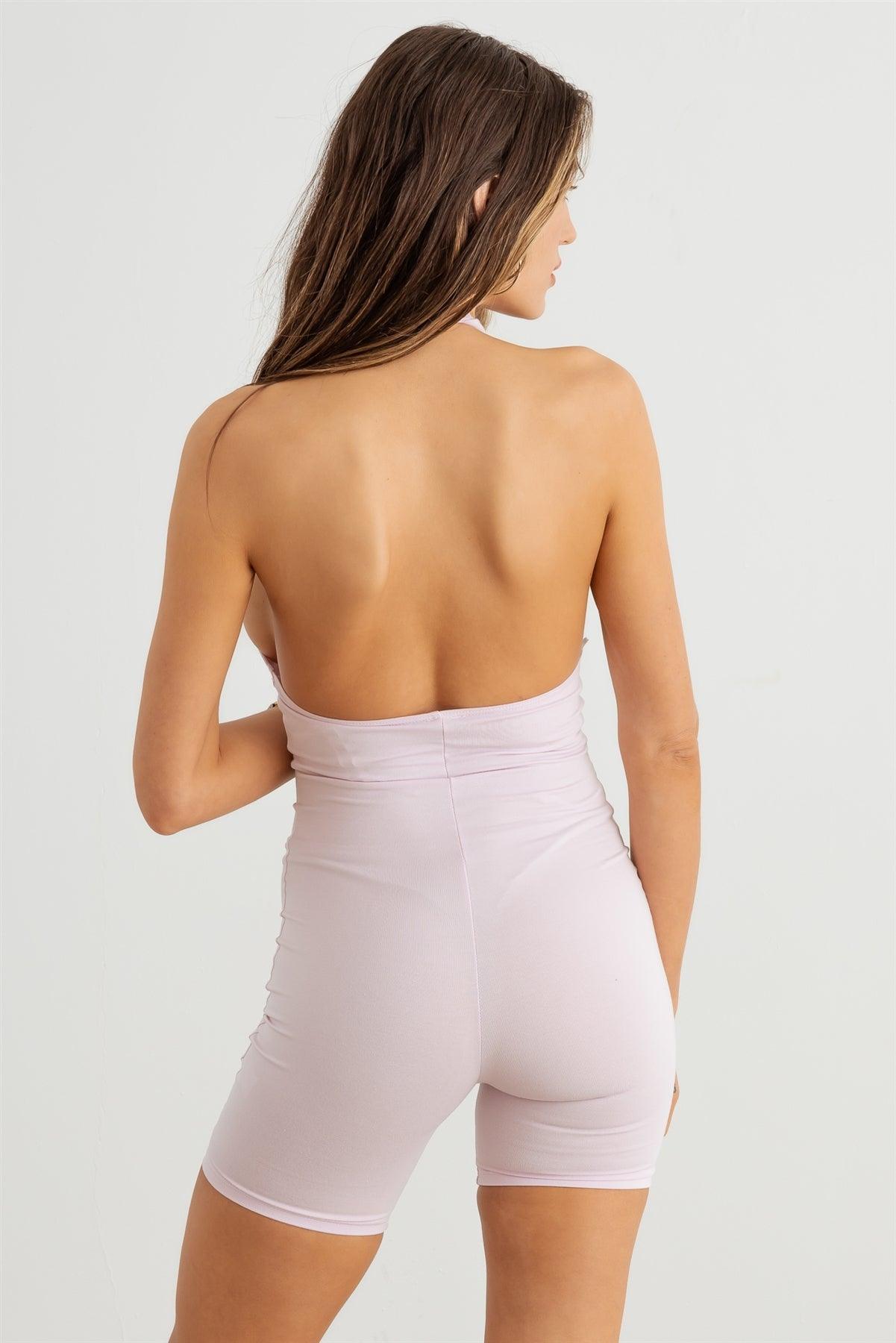 Lilac Halter Neck Sleeveless Open Back Jumpsuit /2-2-2