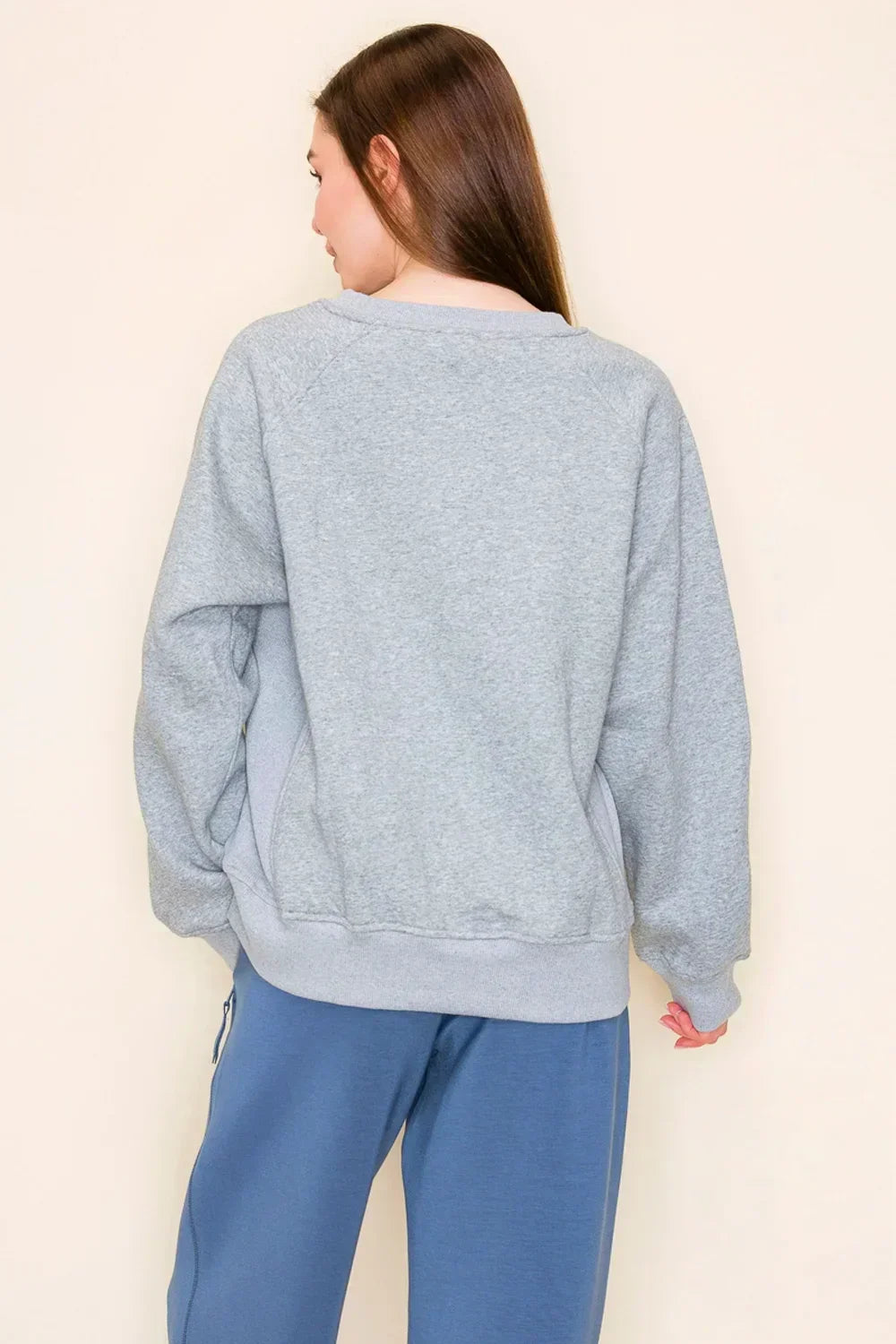 Classic Crew Neck Oversized Relaxed Fit Side Ribbed Long Sleeve Sweatshirt Top - Tasha Apparel Wholesale